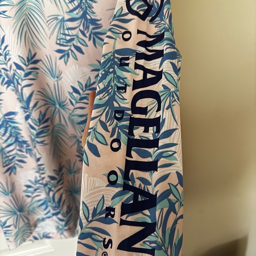 Magellan Outdoors Blue and Green Leaf Shirt